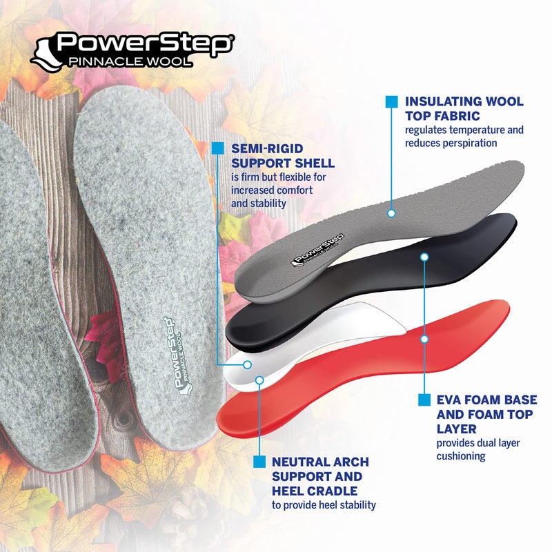 PowerStep Pinnacle Wool Orthotic Insoles, Arch Support, Temperature Control Insoles, Plantar Fasciitis Pain Relief, Mild Pronation, Unisex, Made in the USA (Men's 5-5.5 / Women's 7-7.5) - Image 3
