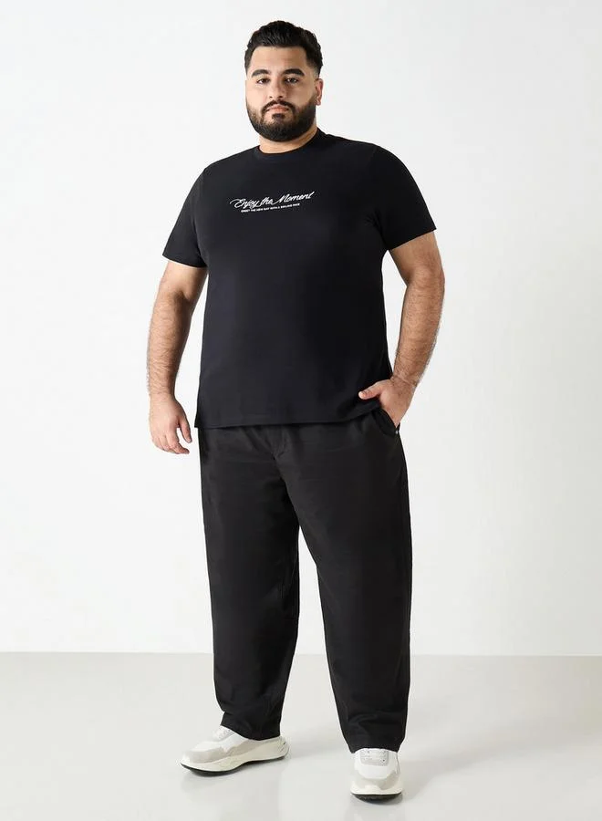 Splash FAV Plus Size Slogan Print Crew Neck T-shirt with Short Sleeves