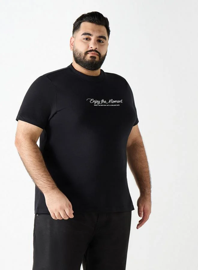 Splash FAV Plus Size Slogan Print Crew Neck T-shirt with Short Sleeves