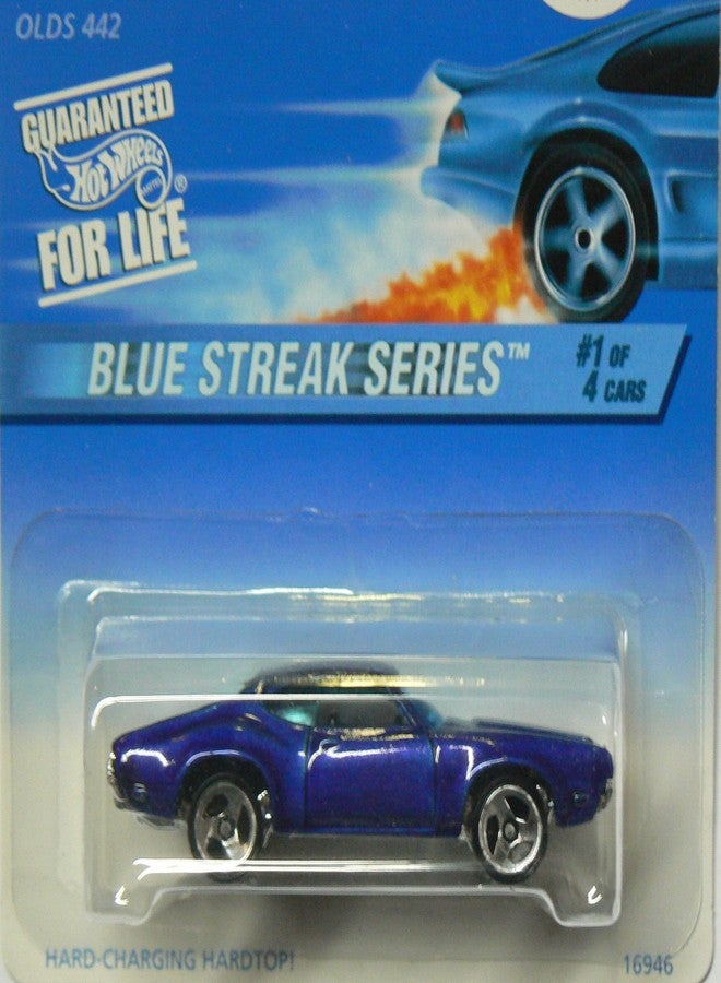 Hot Wheels Mattel 1997 Blue Streak Series 1:64 Scale Blue Olds 442 Die Cast Car 1/4 - Image 2