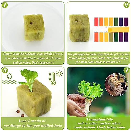 Halatool 1 Inch Rockwool Cubes Garden Rock Wool Stonewool Grow Cubes Starter Plugs for Hydroponics Soilless Cultivation Clone Plants Germination Start (4 Sheets, 200 Plugs in Total) - Image 3