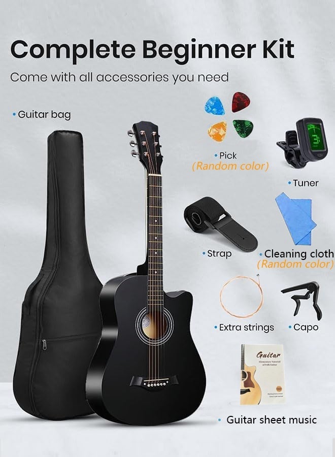 BOAE 38-Inch Guitar With Accessories Set for Kids and Adults with Guitar Bag Tuner Brass strings Capo String Pick and Clean Cloth for Gift - Image 3