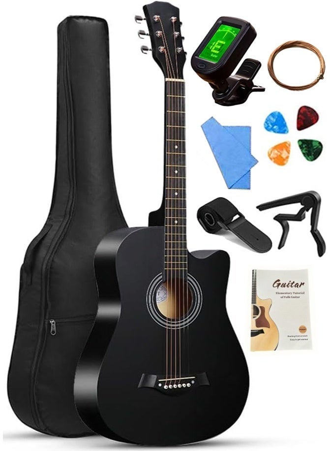BOAE 38-Inch Guitar With Accessories Set for Kids and Adults with Guitar Bag Tuner Brass strings Capo String Pick and Clean Cloth for Gift - Image 1