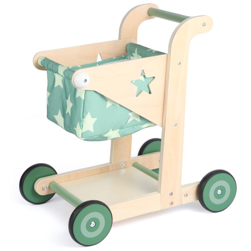Asweets 2 in 1 Wooden Baby Walker Push and Pull Doll Stroller Shopping Cart Learning Walker for Boys and Girls Sit Stand Learning Toddler Toy Green - Image 3
