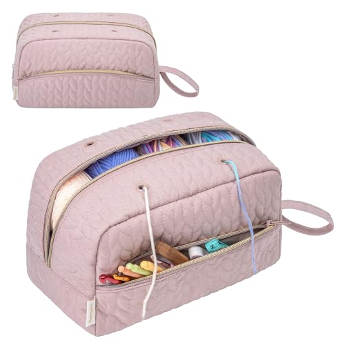 KarSyon Crochet Yarn Bag Knitting Bag Storage for Crocheting Accessories Crochet Hook Case Organizer Gift for Crochet Lovers Pink K3201 - Image 1