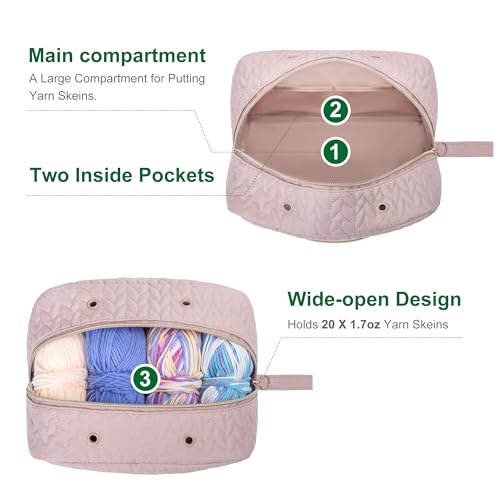 KarSyon Crochet Yarn Bag Knitting Bag Storage for Crocheting Accessories Crochet Hook Case Organizer Gift for Crochet Lovers Pink K3201 - Image 3
