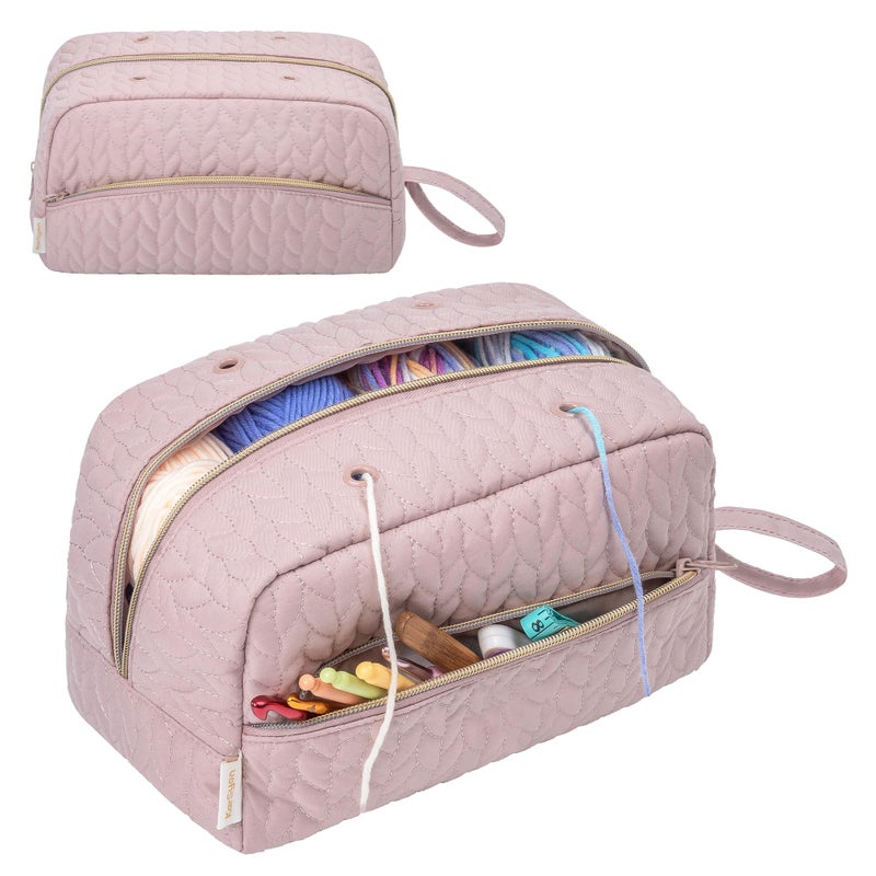KarSyon Crochet Yarn Bag Knitting Bag Storage for Crocheting Accessories Crochet Hook Case Organizer Gift for Crochet Lovers Pink K3201 - Image 2