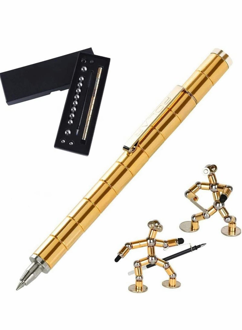 Magnetic Fidget Pen Set - Magnetic Metal Decompression Pen with Magnet Ballpoint, Stress Relief Writing Pen, Multifunctional Fidget Gadget Pen for Kids or Friends - Gold Color - Image 1