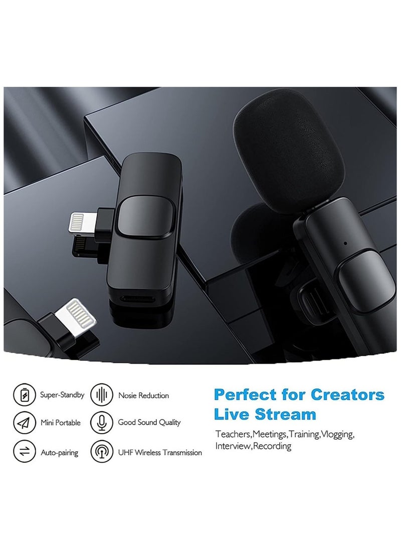 Wireless Lavalier Microphone for iPhone iPad Mini Mic for YouTube Facebook Live Stream TikTok Vlog Zoom Video Recording - Noise Reduction/No APP & Bluetooth Needed