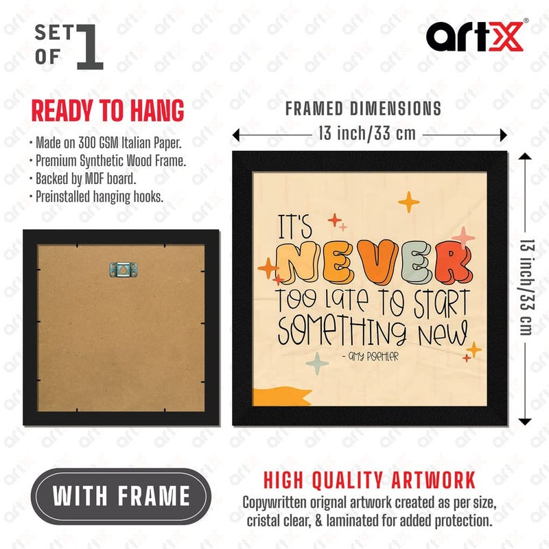 ArtX Paper Never Too Late Motivational Quotes Wall Frame Art Painting Multicolor Motivational 13 X 13 inches Set of 1 - Image 2