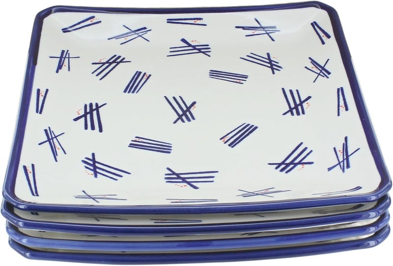 Blue Rose Polish Pottery Zoe Square Dinner Plate Set