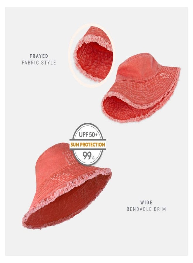 CHOK.LIDS Frayed Bucket Hats for Women Men Unisex Trendy Washed Cotton Floppy Wide Brim Boonie Outdoor Summer Beach Headwear (Scarlet), Scarlet, One size - Image 2