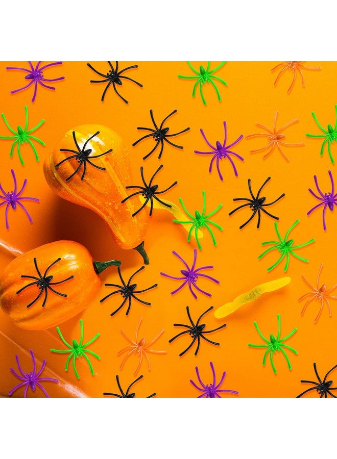 Aoriher 120 Pieces Halloween Plastic Spiders Small Fake Plastic Spiders Realistic Plastic Spider Toys Terror Funny Prank Props For Home And Party Decorations, 2 X 1.8 Inches, Black, Green, Orange, Purple - Image 5