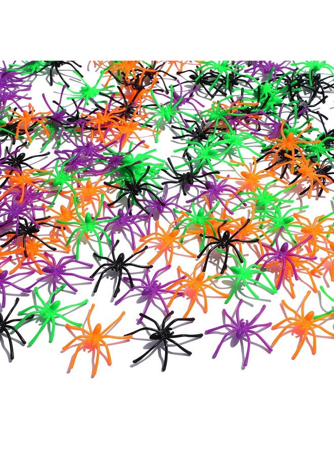 Aoriher 120 Pieces Halloween Plastic Spiders Small Fake Plastic Spiders Realistic Plastic Spider Toys Terror Funny Prank Props For Home And Party Decorations, 2 X 1.8 Inches, Black, Green, Orange, Purple - Image 1
