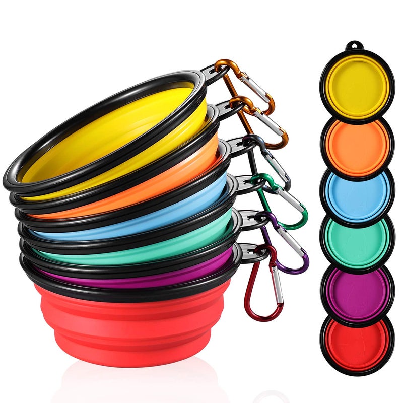 ME.FAN MEFAN Collapsible Dog Bowl for Travel 12oz 6 Pack Portable Pet Bowl with Carabiners Foldable Expandable - Image 2