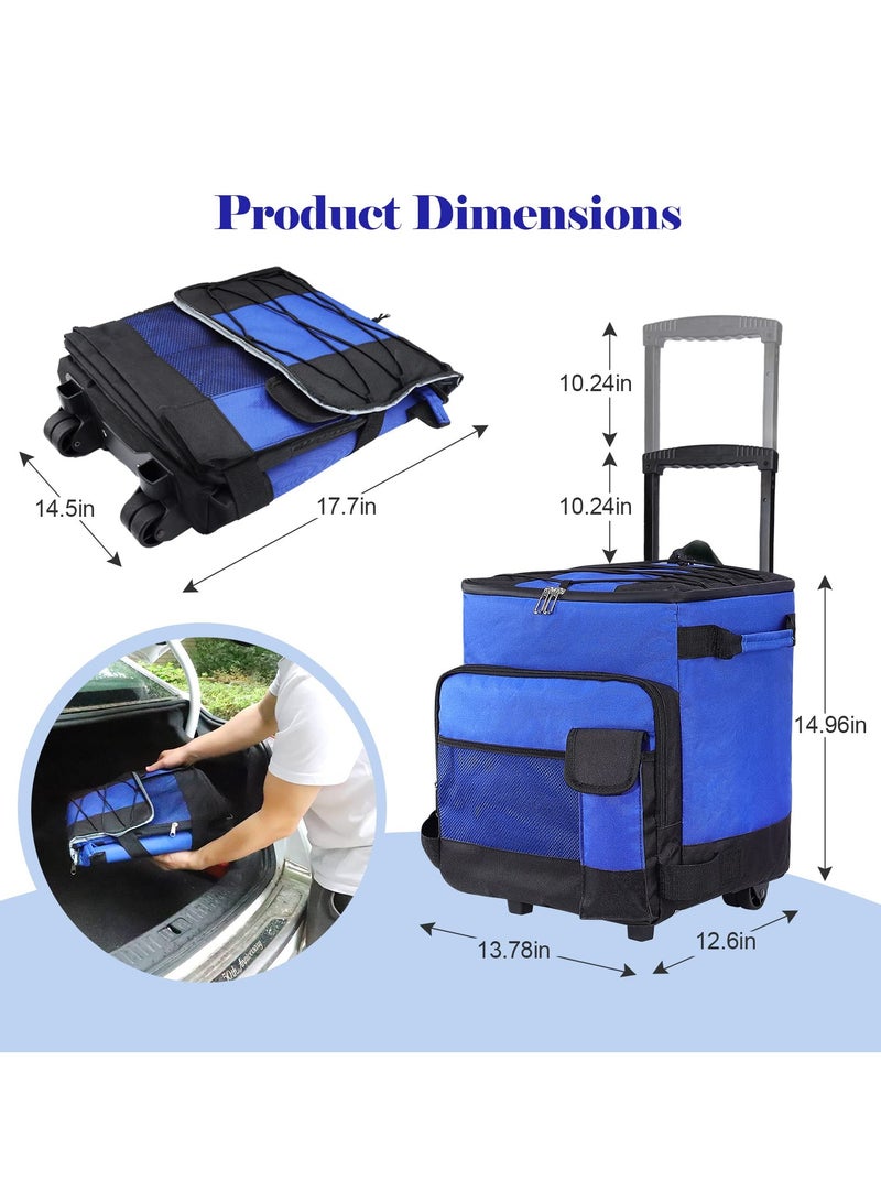 شابية مبرد متحرك قابل للطي – سعة 48 علبة، عازل للماء مع عجلات ومقبض، غطاء قابل للإزالة للتخييم والشاطئ والأنشطة الخارجية (أزرق) - Image 5