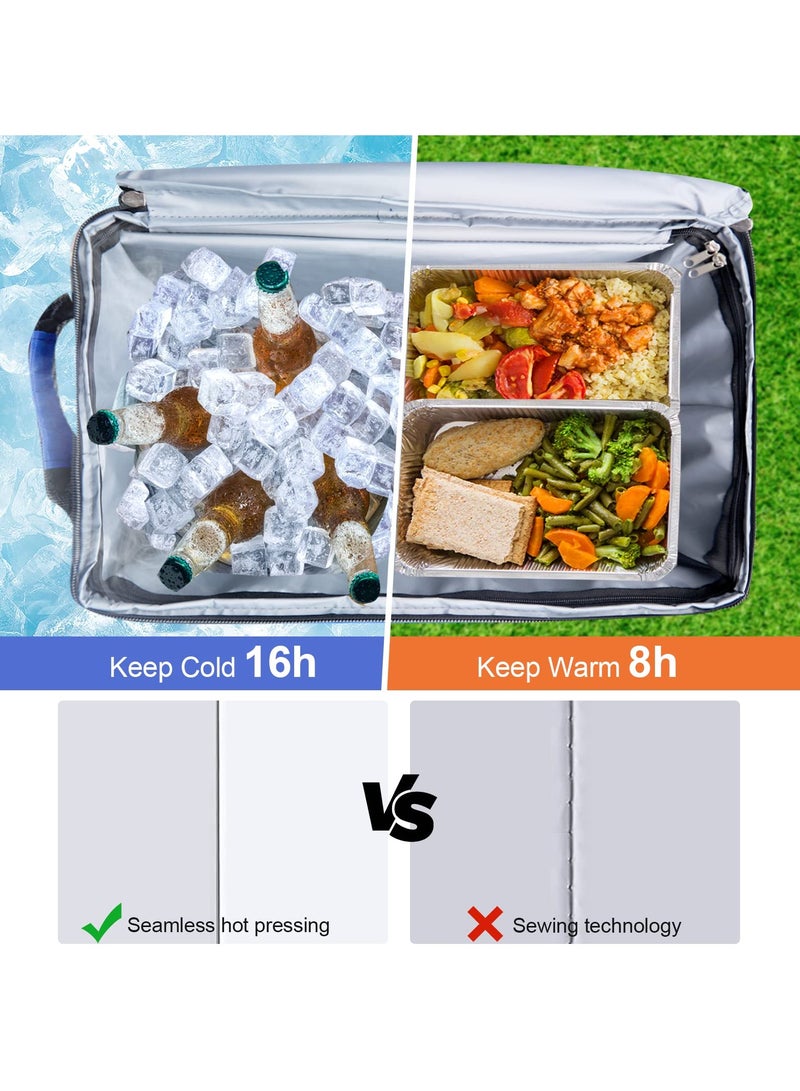 شابية مبرد متحرك قابل للطي – سعة 48 علبة، عازل للماء مع عجلات ومقبض، غطاء قابل للإزالة للتخييم والشاطئ والأنشطة الخارجية (أزرق) - Image 2