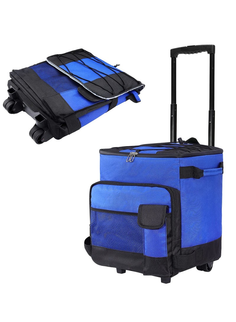 شابية مبرد متحرك قابل للطي – سعة 48 علبة، عازل للماء مع عجلات ومقبض، غطاء قابل للإزالة للتخييم والشاطئ والأنشطة الخارجية (أزرق) - Image 1
