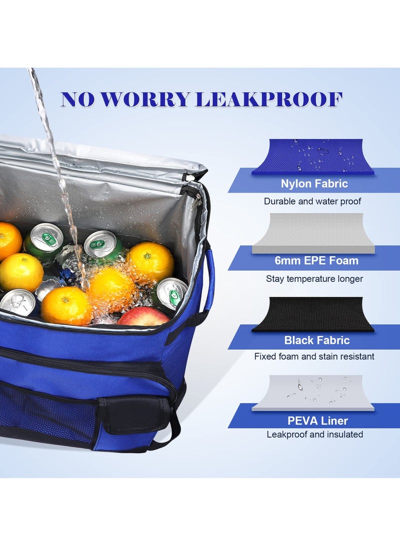 شابية مبرد متحرك قابل للطي – سعة 48 علبة، عازل للماء مع عجلات ومقبض، غطاء قابل للإزالة للتخييم والشاطئ والأنشطة الخارجية (أزرق) - Image 3