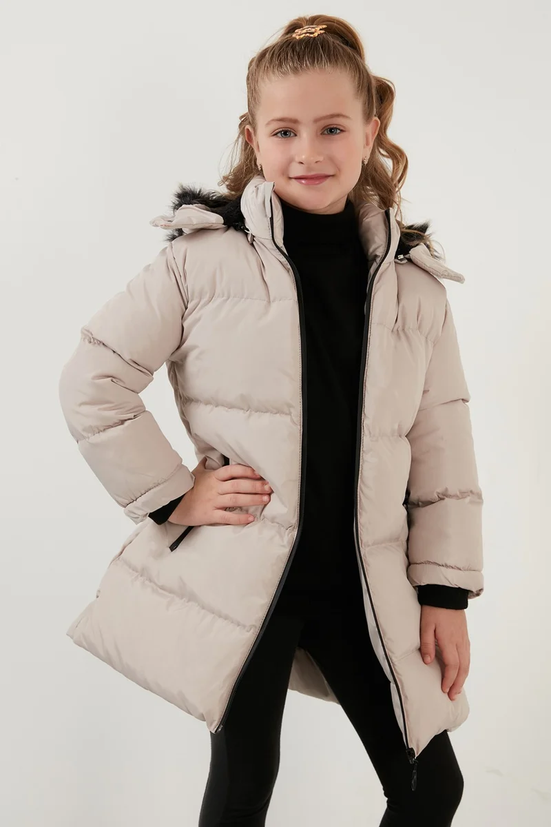 Lela Plush Lined Faux Fur Collar Removable Hooded Winter Coat Girls' Coat 5760072