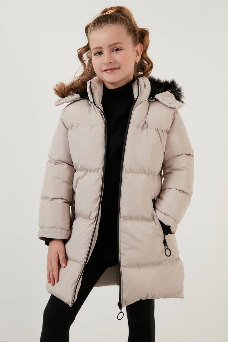 Lela Plush Lined Faux Fur Collar Removable Hooded Winter Coat Girls' Coat 5760072