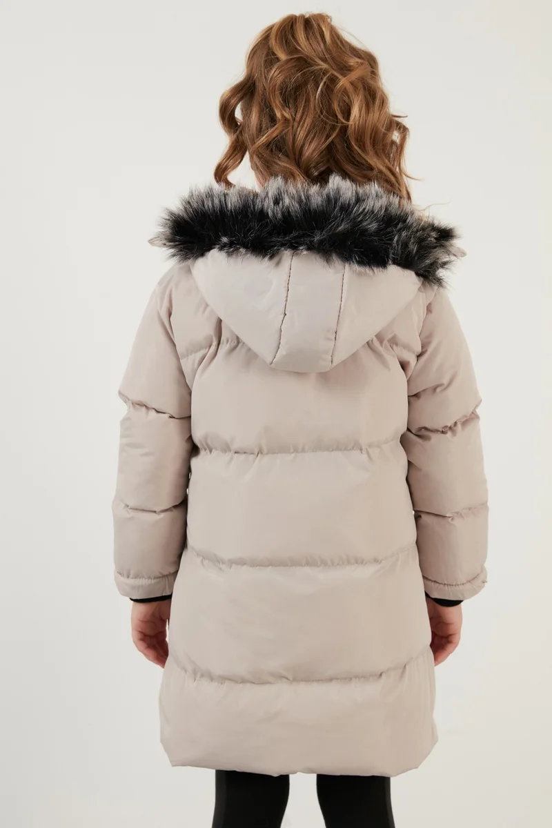Lela Plush Lined Faux Fur Collar Removable Hooded Winter Coat Girls' Coat 5760072