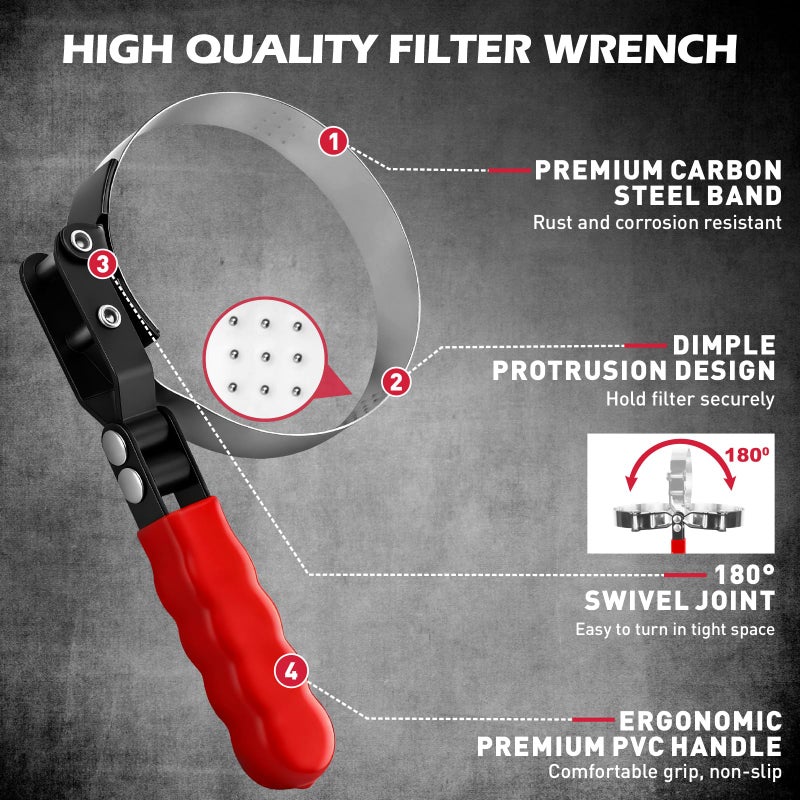SEDY 10-Piece Oil Filter Wrench Set 2-3/8"to 4-3/4", 12-Inch Adjustable Oil Filter Plier, Universal 3-Jaw Oil Filter Wrench, 1/2"Quick Release Ratchet Handle, 1/2"-3/8" Adapter, Towel in Storage Case - Image 3