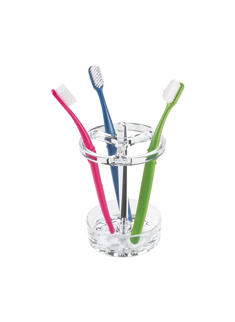 InterDesign iDesign Holder for Normal to Large Toothbrushes, Spin Brushes, and Toothpaste The Eva Collection, 3.75" x 3.75" x 5.75", Clear  - Image 1