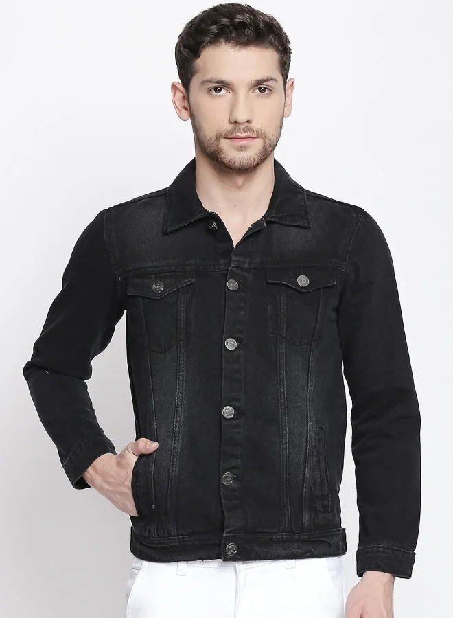 HIGH STAR Men Black Solid Denim Jacket Best Price KSA
