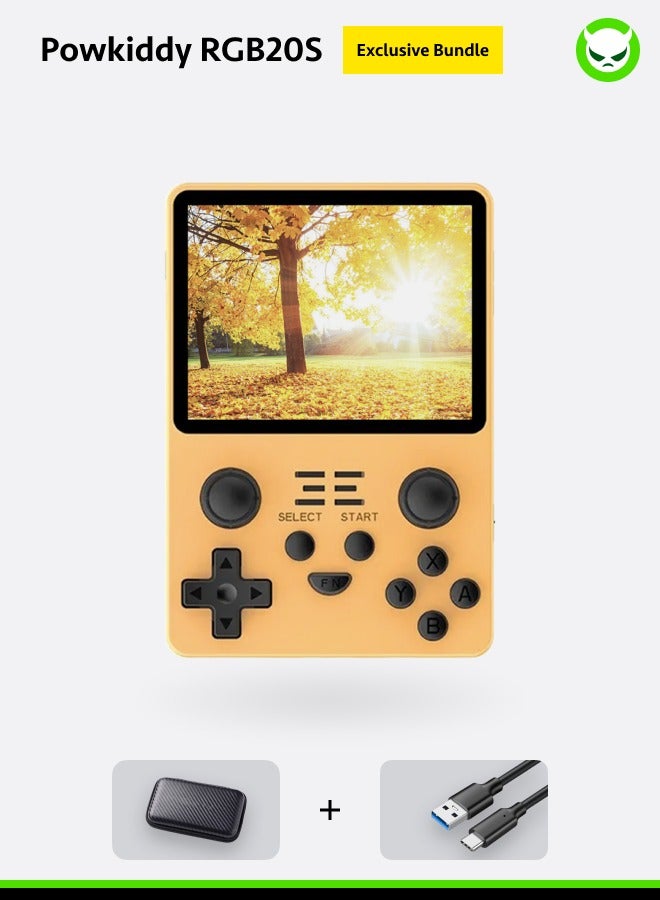 Powkiddy RGB20S Handheld Game Console 4:3 HD 640*480 IPS-LCD Quad-core 64Bit A7 CPU, Mali-G31 GPU, FPS Perfect 60HZ Gifts Package【 RGB20S-Yellow-128GB over 21000 ROMs Playable】 - Image 1