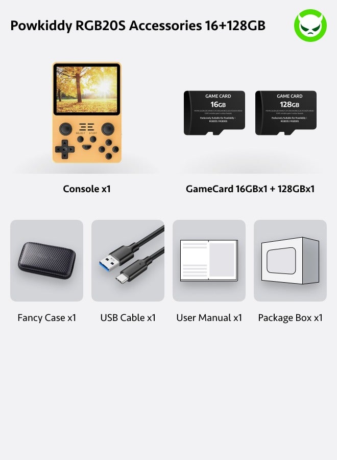 Powkiddy RGB20S Handheld Game Console 4:3 HD 640*480 IPS-LCD Quad-core 64Bit A7 CPU, Mali-G31 GPU, FPS Perfect 60HZ Gifts Package【 RGB20S-Yellow-128GB over 21000 ROMs Playable】 - Image 2