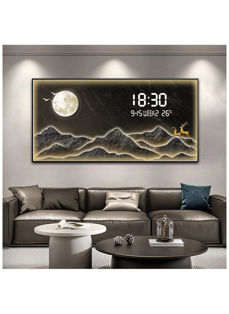 Bliss Vie - BLISS VIE Crystal Porcelain Wall Painting with Digital Wall Clock luxury high end Modern decorative, stylish, with aluminium alloy frame for living room bedroom hotel restaurant (Moon H with LED) - Image 1