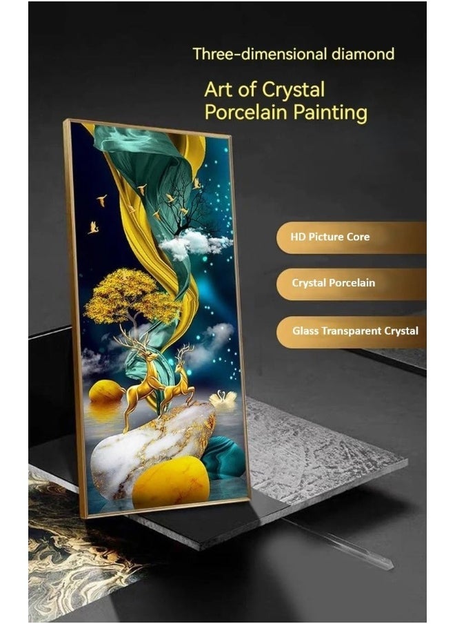 Bliss Vie - BLISS VIE Crystal Porcelain Wall Painting with Digital Wall Clock luxury high end Modern decorative, stylish, with aluminium alloy frame for living room bedroom hotel restaurant (Moon H with LED) - Image 1