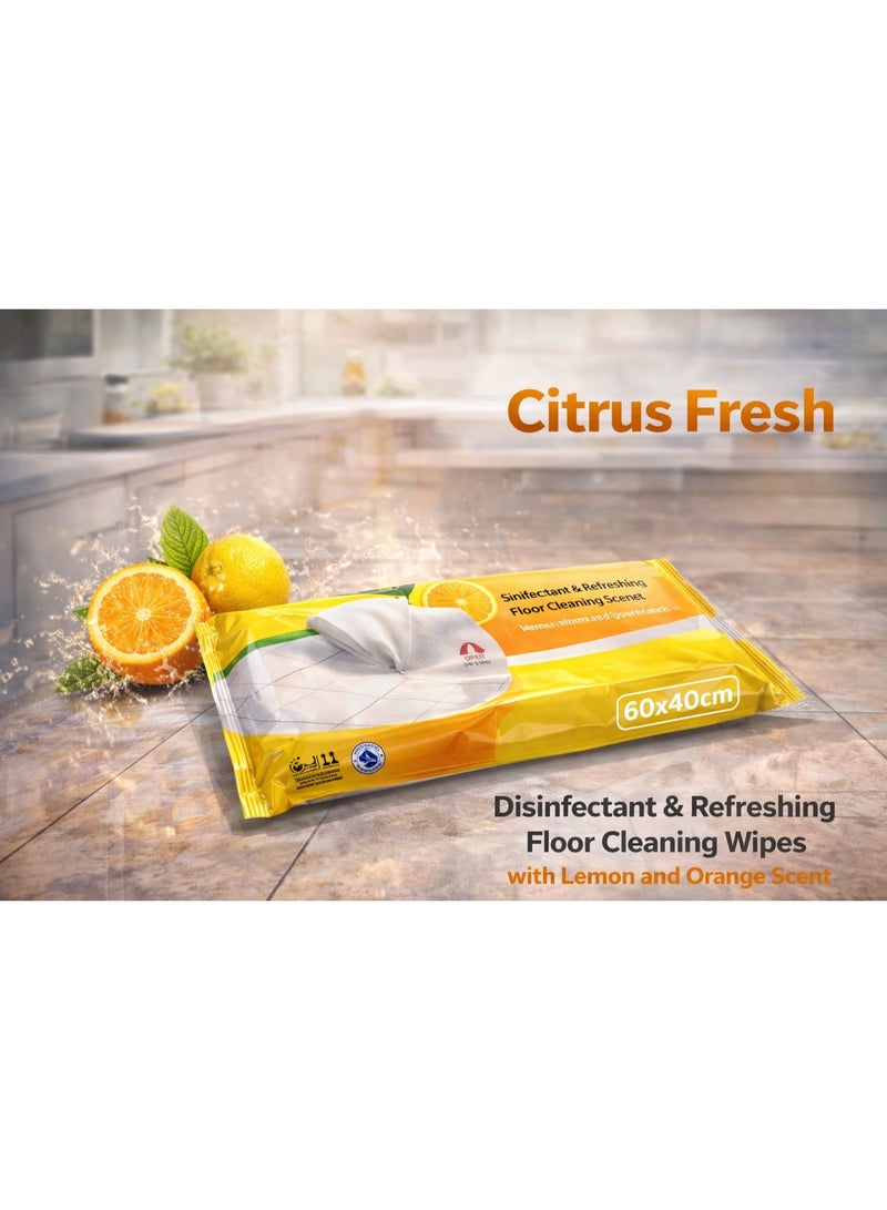 مناديل مبللة لتنظيف الأرضيات برائحة الحمضيات 12 منديل مقاس 40×60 سم