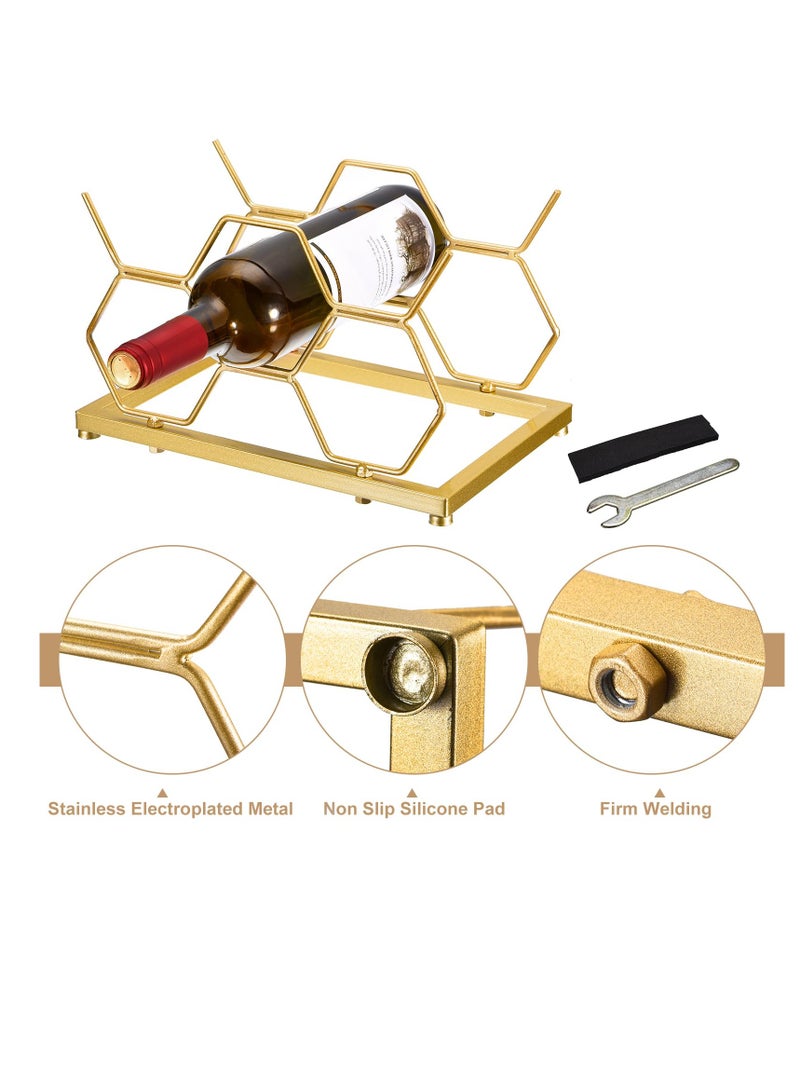 SYOSI Countertop Wine Rack, Tabletop Wine Bottle Holder for Up to 5 Standard Bottles, Freestanding Hexagon Wine Rack for Home Decor, Bar, Cabinet, Pantry - Image 4