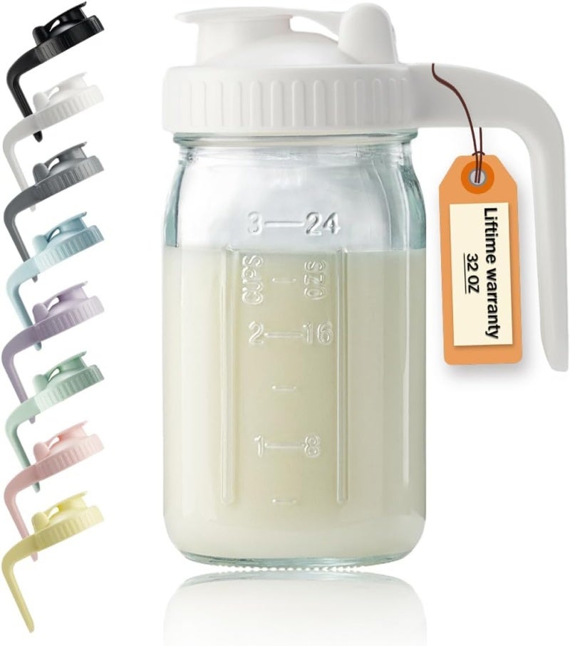 32 oz glass kettle with lid, with flip and pour, for tea juice cold brew coffee - Image 1