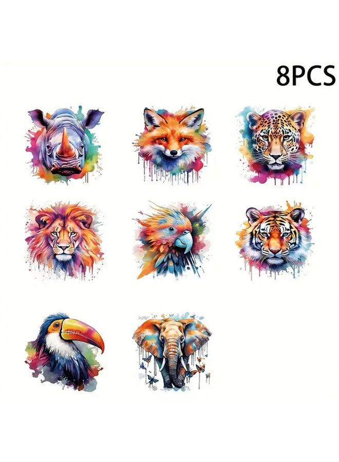 Watercolor Animal UV DTF Transfer Decals 8pcs Waterproof Scratch Resistant PVC Stickers - Image 2