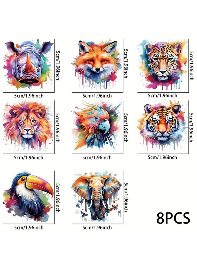 Watercolor Animal UV DTF Transfer Decals 8pcs Waterproof Scratch Resistant PVC Stickers - Image 1