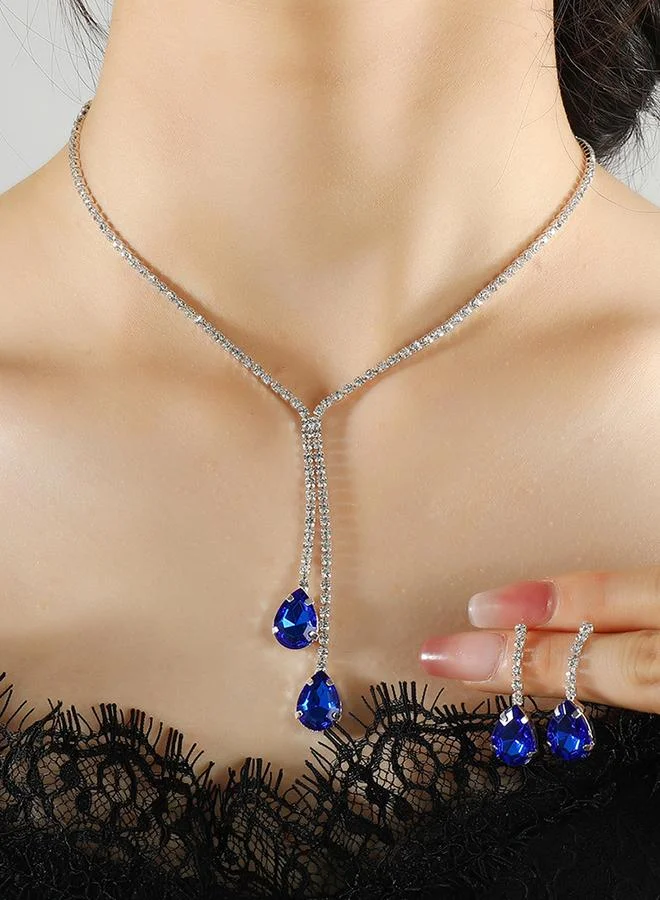 Take Two Blue Teardrop Crystal Necklace and Earring Set