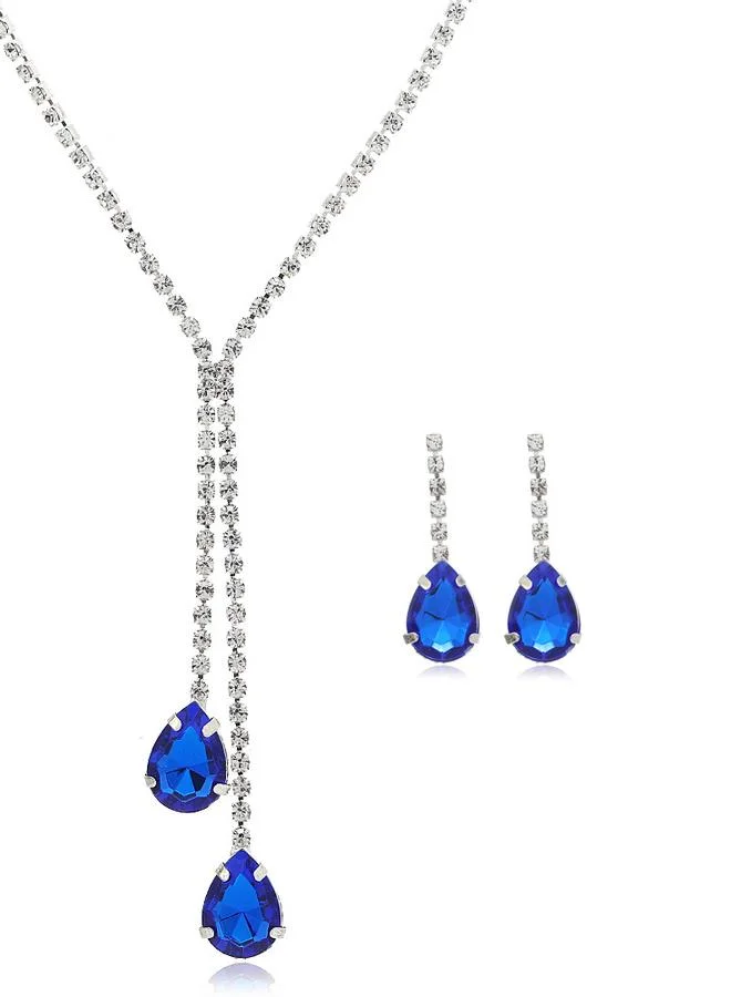 Take Two Blue Teardrop Crystal Necklace and Earring Set