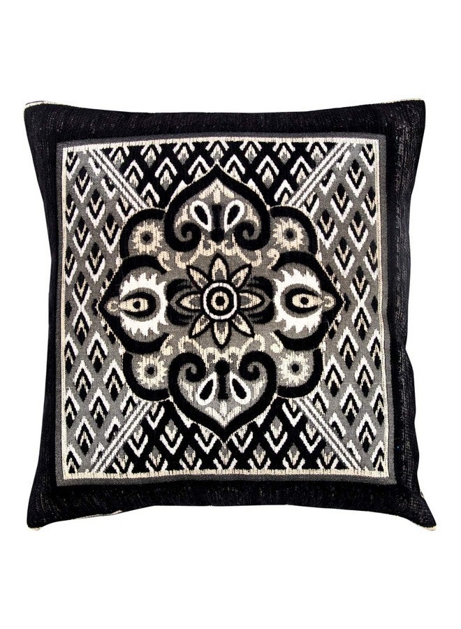 Nendle Jacquard Weaved Decorative Velvet Cushion Cover/Sofa Pillow Cover 500 TC Set Of 5 Pieces (Black, 16X16 Inches) - Image 3