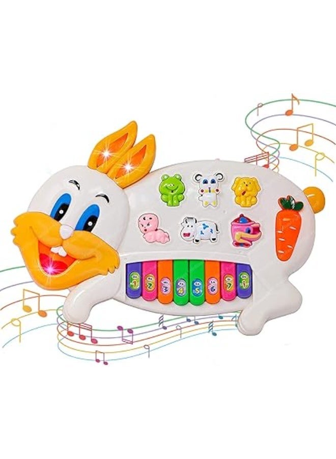FunBlast Kids Musical Rabbit Piano with Flashing Lights, 15 Keys, 3 Play Modes (Piano, Animal Sounds, Music Songs), 6 Animal Sounds, Educational Toy for Sensory & Musical Development, Multicolor – - Image 1