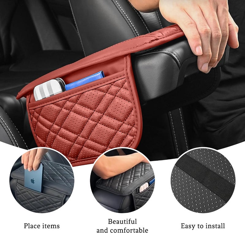 Couslcd Car Center Console Cover, Leather Vehicle Arm Rest Cushion with 2 Storage Bags, Automotive Armrest Interior Seat Box Pad Accessories, Universal for SUV, Sedan, Truck (Red) - Image 5