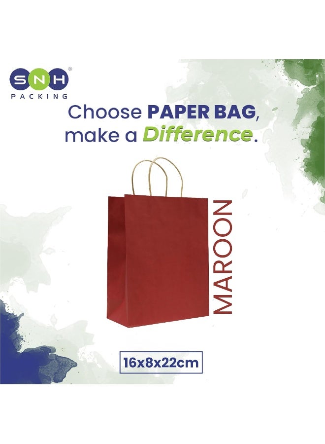 إس إن إتش باكينج أكياس ورق مارون مقاس 16 × 8 × 22 سم بمقبض ملفوف 10 قطع - Image 3