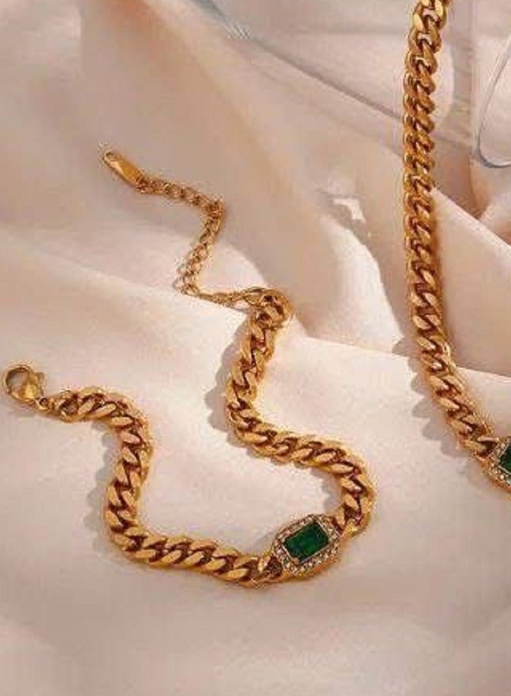 MANIKAN MANIKAN Women's Wide Bracelet with Shiny Green Stone in Stainless Steel 