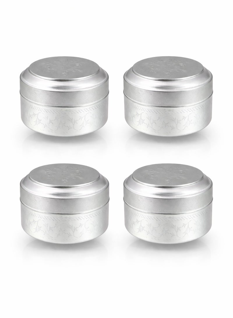 Ayda صناديق تخزين دائرية مكونة من 4 قطع للفواكه المجففة الحلوة، البخور، مجوهرات، سيلفر 50 مل - Image 1