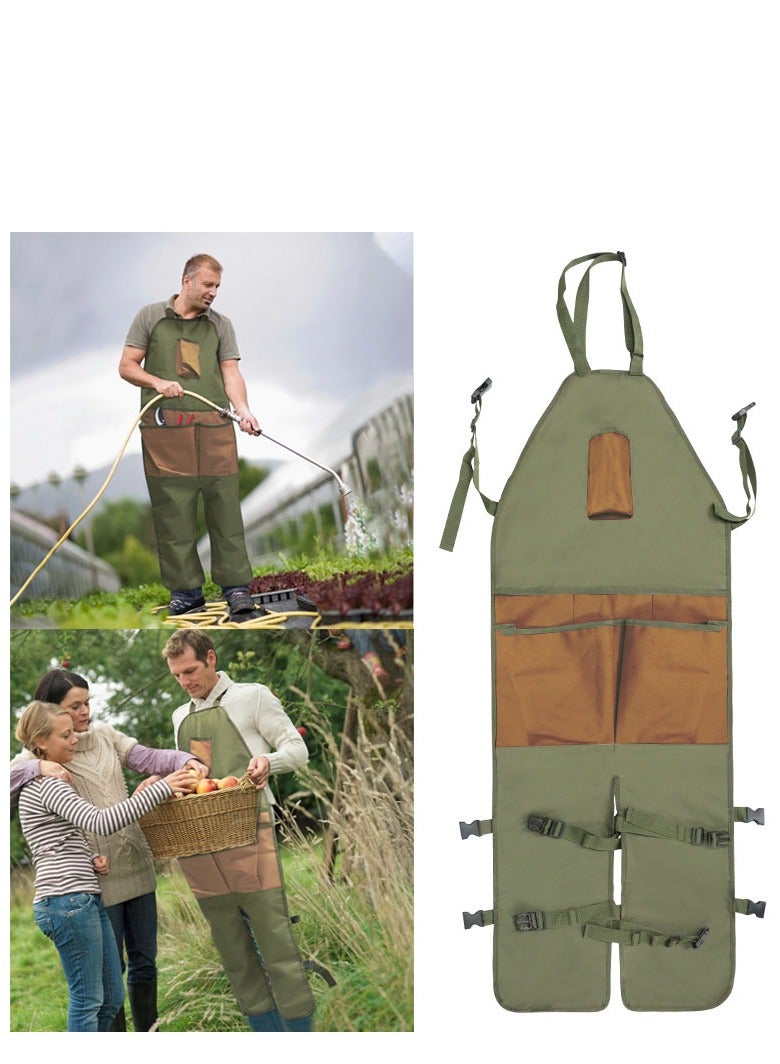 Gardening Apron with Adjustable Legs, Waterproof, 6 Release Pockets, Army Green – Adjustable Buckle for Gardening, Woodworking, Pottery, BBQ, Cafe, Kitchen, Painting, Carpenter Work - Image 1