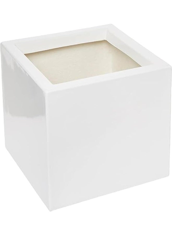 وعاء مربع للنباتات والزهور | أوعية مربعة من الألياف الزجاجية | وعاء مربع من GRP من Greensouq | وعاء داخلي وخارجي | صندوق زراعة داخلي وخارجي متين 30x30x30 سم (أبيض) - Image 1