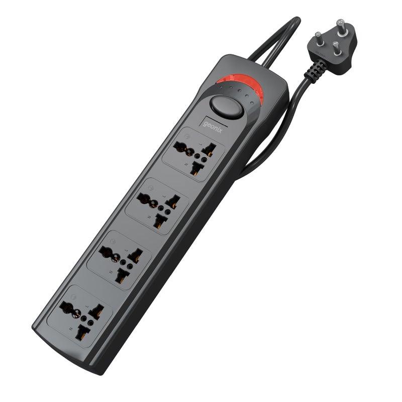 Geonix PowerSpan S4 | Extension Board with 4 Universal Sockets with on Off Button, 3mtr Long Copper Cable, 1500 Watts, 6 Amp Multi Plug for Office & Home Appliances (Black) - Image 5