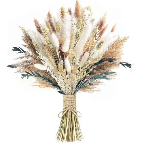 xin's convey 126pcs Dried Pampas Grass Decorations, (Vase Not Included), Dried Flowers Bouquet, Reed Grass Bouquet for Boho Floral Wedding, Bedroom, Rustic Farmhouse Decor. - Image 1
